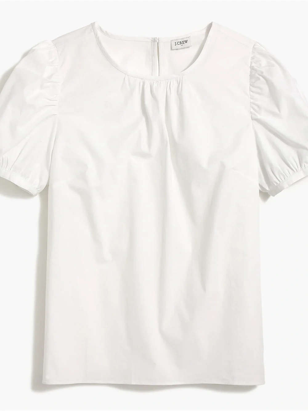 J. Crew White Short Puff-Sleeve Cotton Poplin Blouse